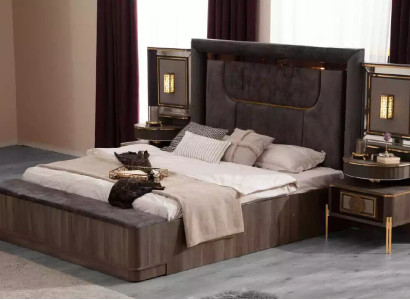 Bedroom Beds Double bed Gray Fabric Suite Set 4-piece Bed Luxury